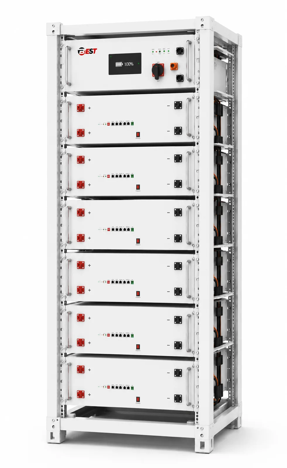 Open Focal Core 19-inch rack with visible battery packs